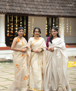 White Tissue Silk Saree with Cross-Line Detailing