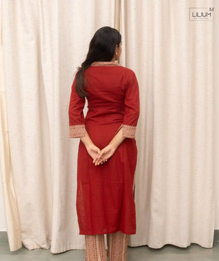 Trendy 3/4th Sleeve Garnet Cotton Co-ords Outfit