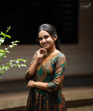 Emerald Tussar Silk Maxi Dress Casual Style