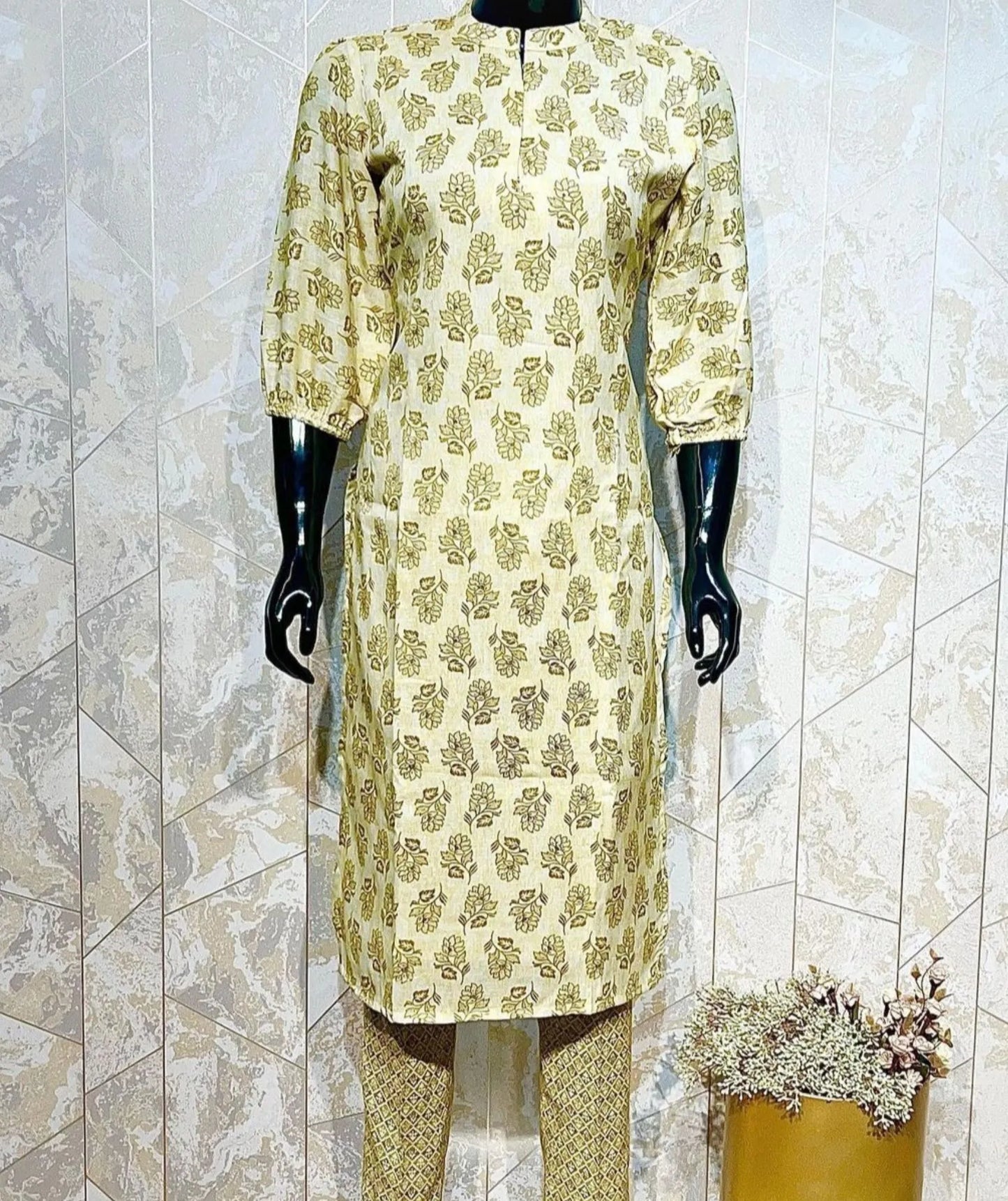 Elegant Yellow Cotton Kurti with Pant - Casual Wear