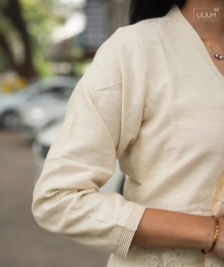 Women’s Almond Cream kurti set with elastic bottom