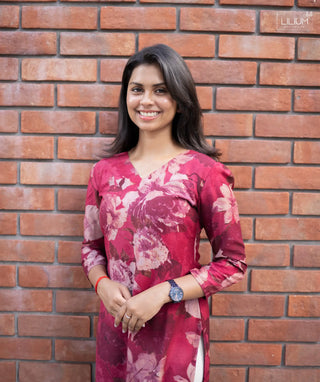 Women’s red floral cotton kurti