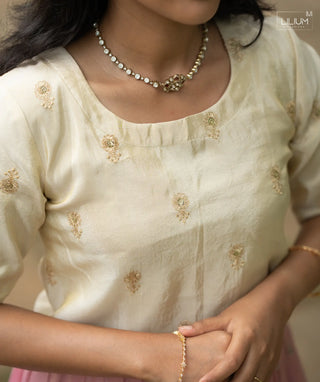 Stylish Tissue Silk Outfit with Elbow Sleeves