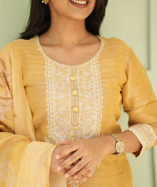 Harvest Gold Tussar Silk Festive 3-Piece Set with Pockets