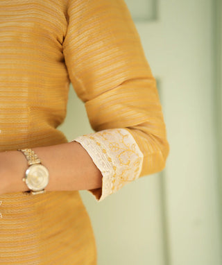 Harvest Gold Tussar Silk Festive 3-Piece Set with Pockets