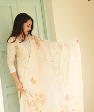 Ivory Harvest Tussar Silk 3-Piece Set with Pockets