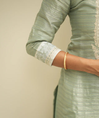 Mint Silk Tussar Festive 3-Piece Set with Pockets