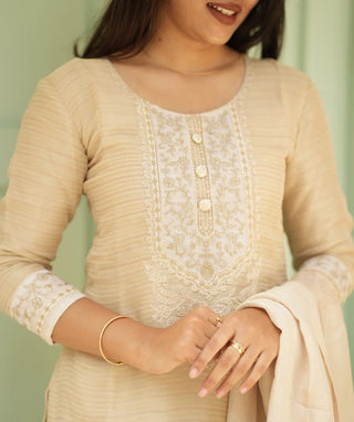 Ivory Harvest Tussar Silk 3-Piece Set with Pockets