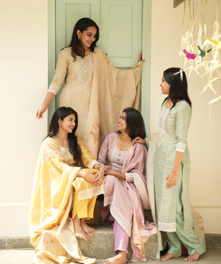 Rose Quartz Tussar Silk Festive 3-Piece Set with Pockets