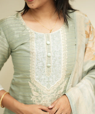 Mint Silk Tussar Festive 3-Piece Set with Pockets