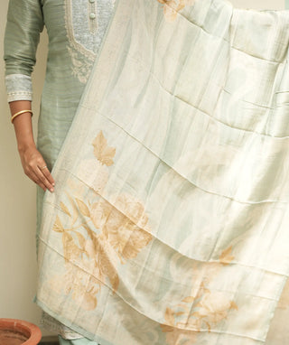 Mint Silk Tussar Festive 3-Piece Set with Pockets