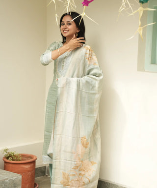 Mint Silk Tussar Festive 3-Piece Set with Pockets