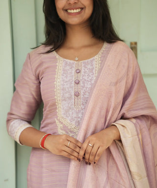 Rose Quartz Tussar Silk Festive 3-Piece Set with Pockets