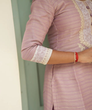 Rose Quartz Tussar Silk Festive 3-Piece Set with Pockets