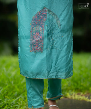 Ocean Peacock Tussar 3-Piece Festive Set with Pockets