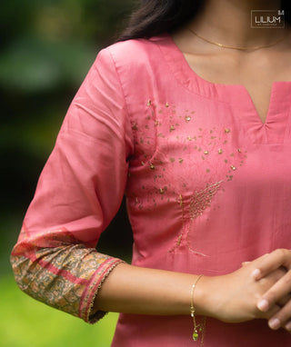 Blush Garnet Tussar 3-Piece Festive Set with Pockets