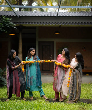 Charcoal Eclipse Tussar 3-Piece Festive Set with Pockets