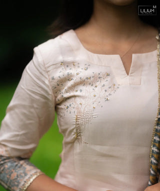 Vanilla Stone Tussar 3-Piece Festive Set with Pockets