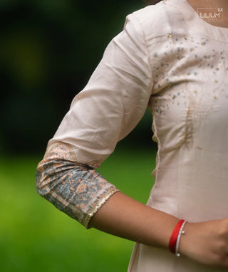 Vanilla Stone Tussar 3-Piece Festive Set with Pockets