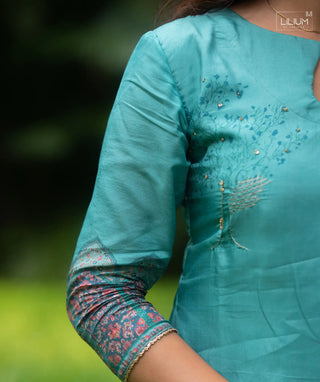 Ocean Peacock Tussar 3-Piece Festive Set with Pockets