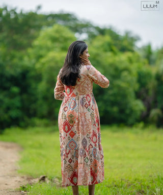 Onam special Siberian cotton maxi dress with multicolor patterns