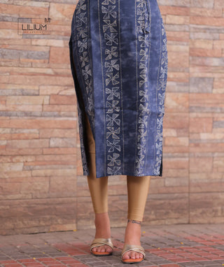 Everyday casual kurti in denim color – side pose