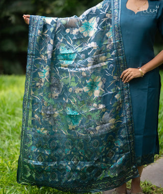 Jade Reverie Slub Muslin Kurti with Open Shawl