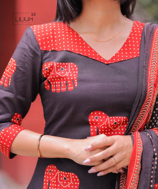 Three-piece casual kurti ensemble flatlay