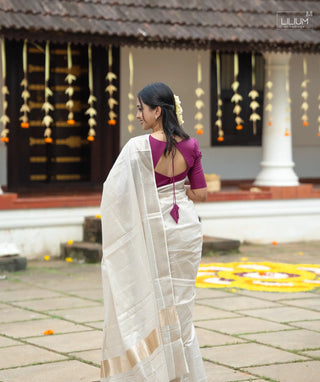 Classic white Kerala saree with ethnic style