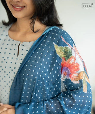 Elbow sleeve Blue Marquise kurti set