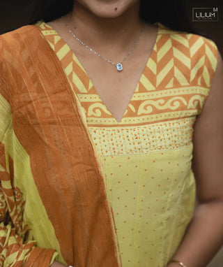 Side view showing 46-inch length cotton dress