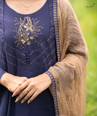 Muslin silk kurti set with matching bottom and dupatta