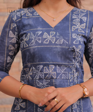 Soft mul mul cotton kurti in denim shade – back view