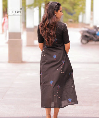 Charcoal grey long kurti side view