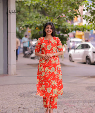 Flame Petal side open cotton co-ords set front view