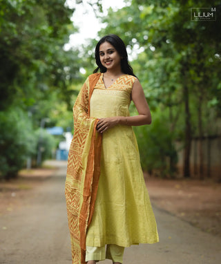 Front view of Aurora Flame cotton 3-piece dress