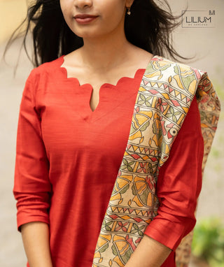 Slub cotton kurti front and back view