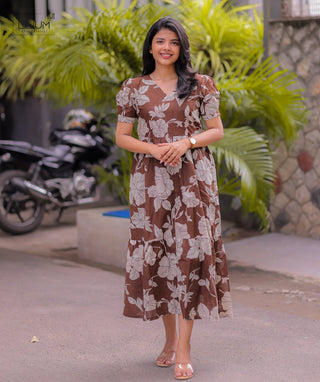 Cocoa Petals cotton maxi dress with half sleeves