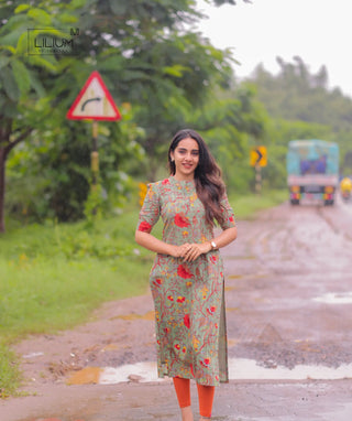 Eucalyptus Rouge cotton slub kurti front view