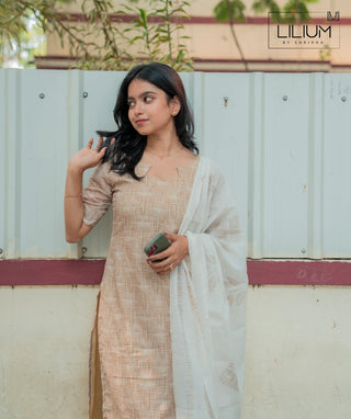 Sunlit Grace cotton slub kurti with shawl