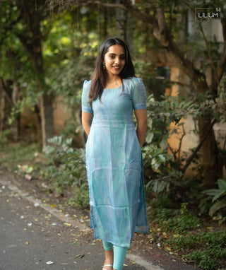 crystal blue organza kurti for women