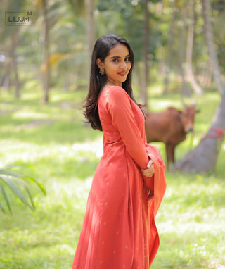 Saffron Rose Cotton Anarkali Set with Shawl