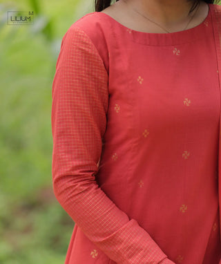 Saffron Rose Cotton Anarkali Set with Shawl