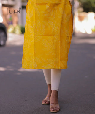 Elegant lined kurti in lemon yellow shade