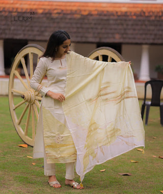 Golden ethnic kurti set with lining and dupatta