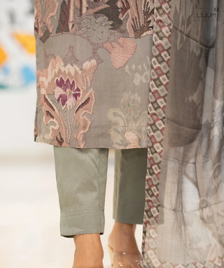 Festival-ready grey cotton kurti combo set