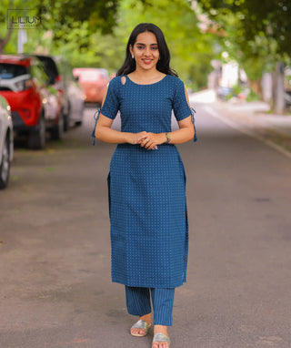 Deep Sea Blossom handloom cotton co-ords set