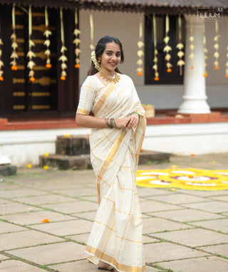 White Handloom Cotton Onam Kerala Saree 6M