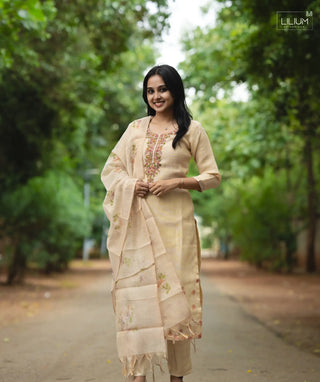 Caramel Mist kota silk 3-piece set front view