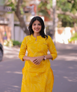 Breathable lemon yellow kurti for casual wear